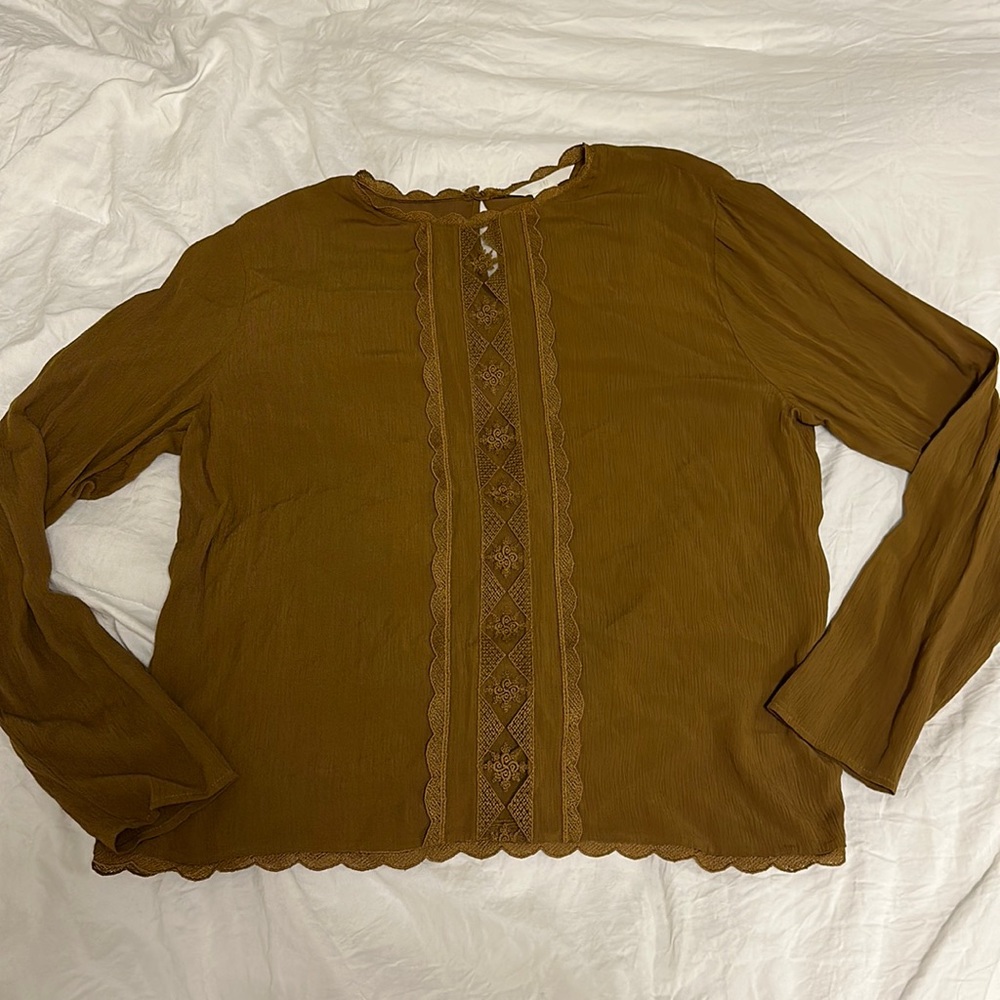H&M Mustard Boho Lace Detail Blouse
